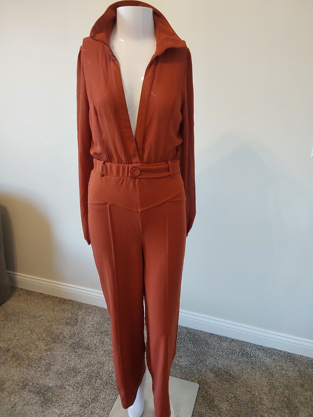 Rust Orange Women's Long-Sleeve Jumpsuit